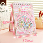 Size display of the spiral-bound 3D scene sticker collection book measuring 140 by 195 mm