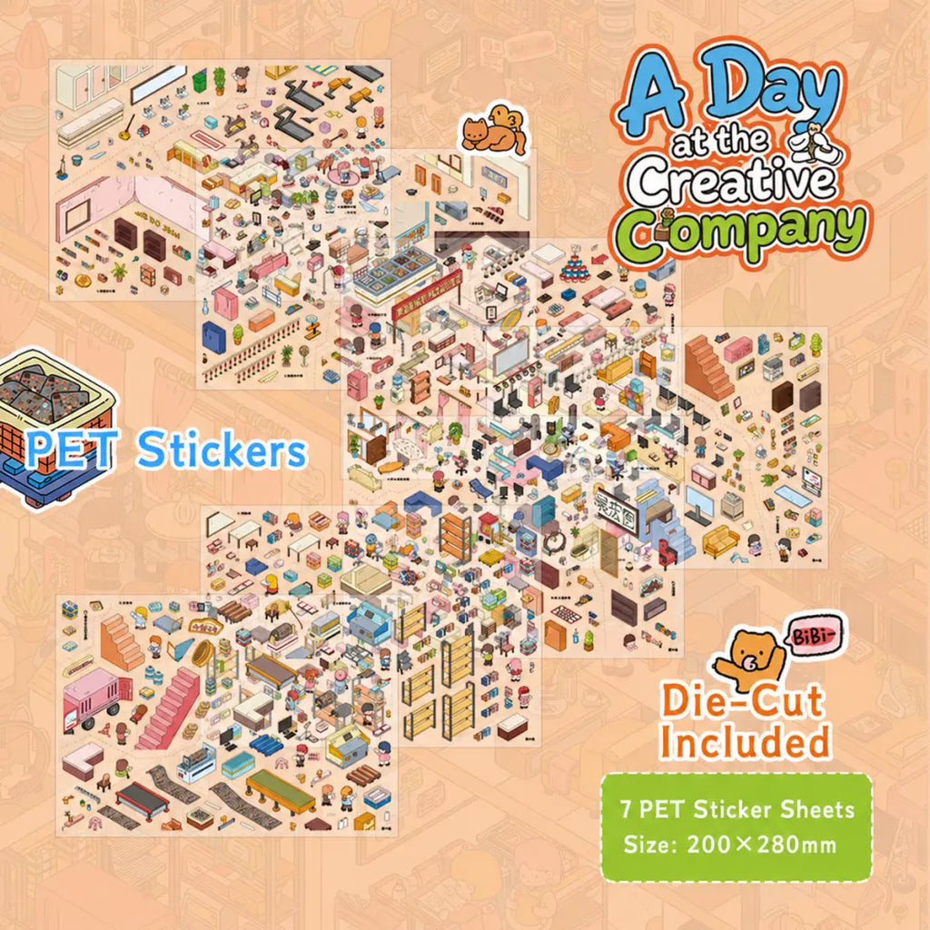 PET sticker sheets for the A Day at the Creative Company 3D scene sticker kit