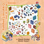 Close-up of clearly divided sticker zones for the A Day at the Creative Company scene sticker kit