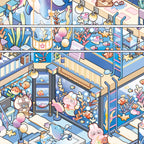 Close-up detail of the finished Aquarium Story glass house miniature sticker scene