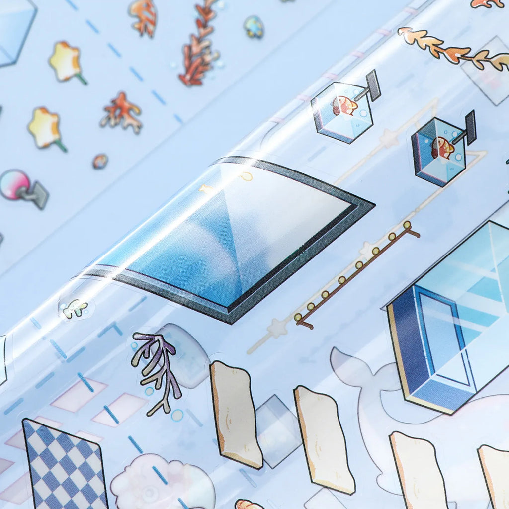 Close-up of one PET sticker sheet from the Aquarium Story Scene Sticker Kits