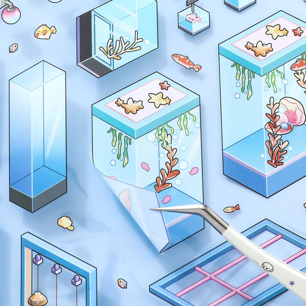 Close-up of a small PET decorative sticker from the Aquarium Story Scene Sticker Kits