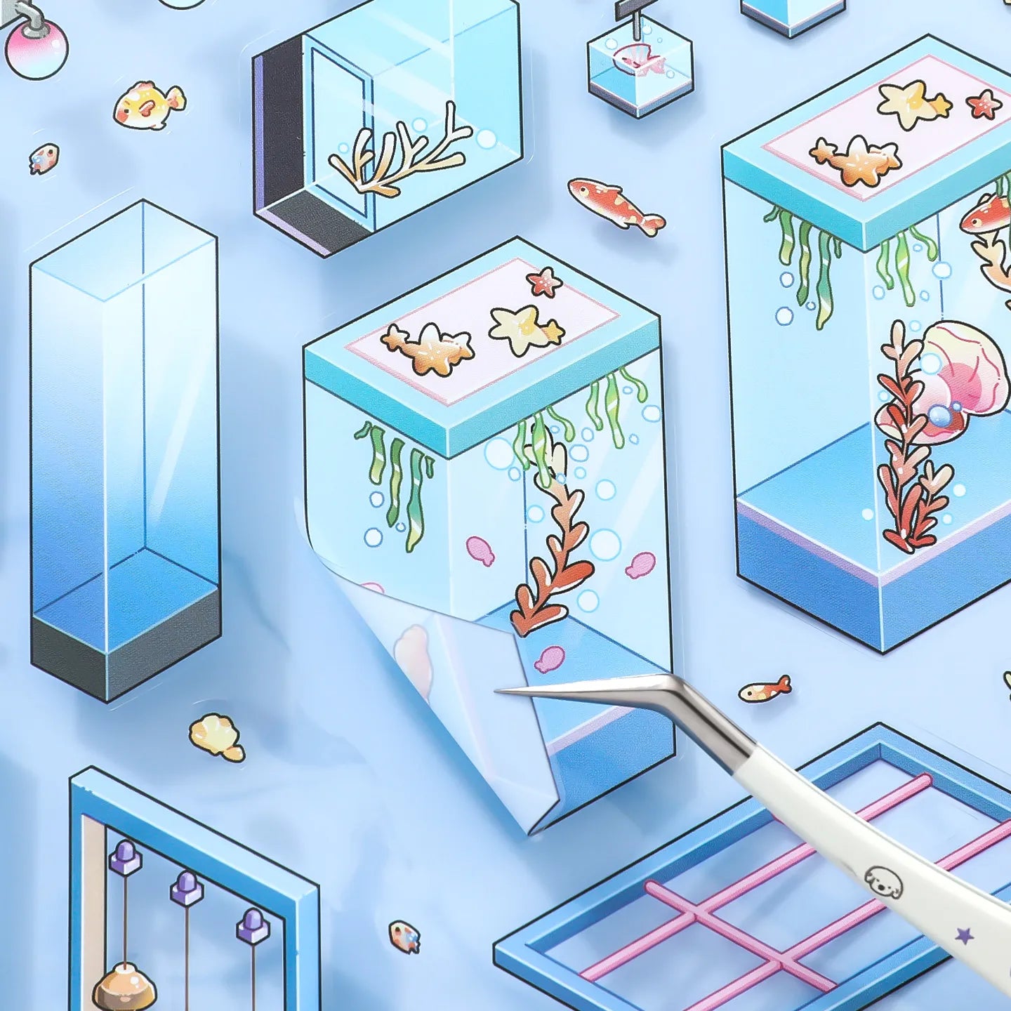 Close-up of a small PET decorative sticker from the Aquarium Story Scene Sticker Kits