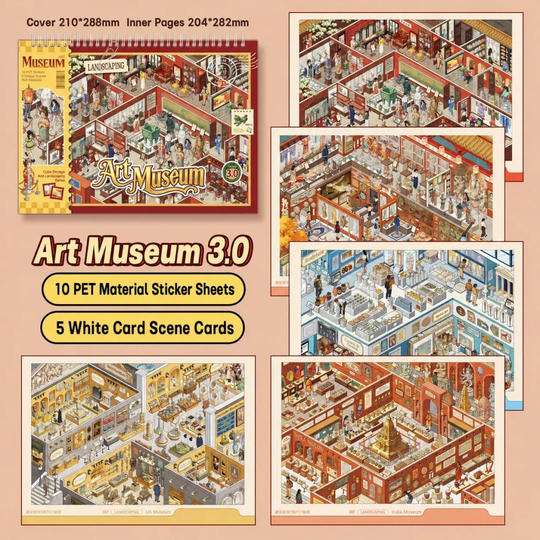 Art Museum Vol. 3.0 3D Scene Sticker Book with 10 PET sticker sheets and 5 white card scene cards
