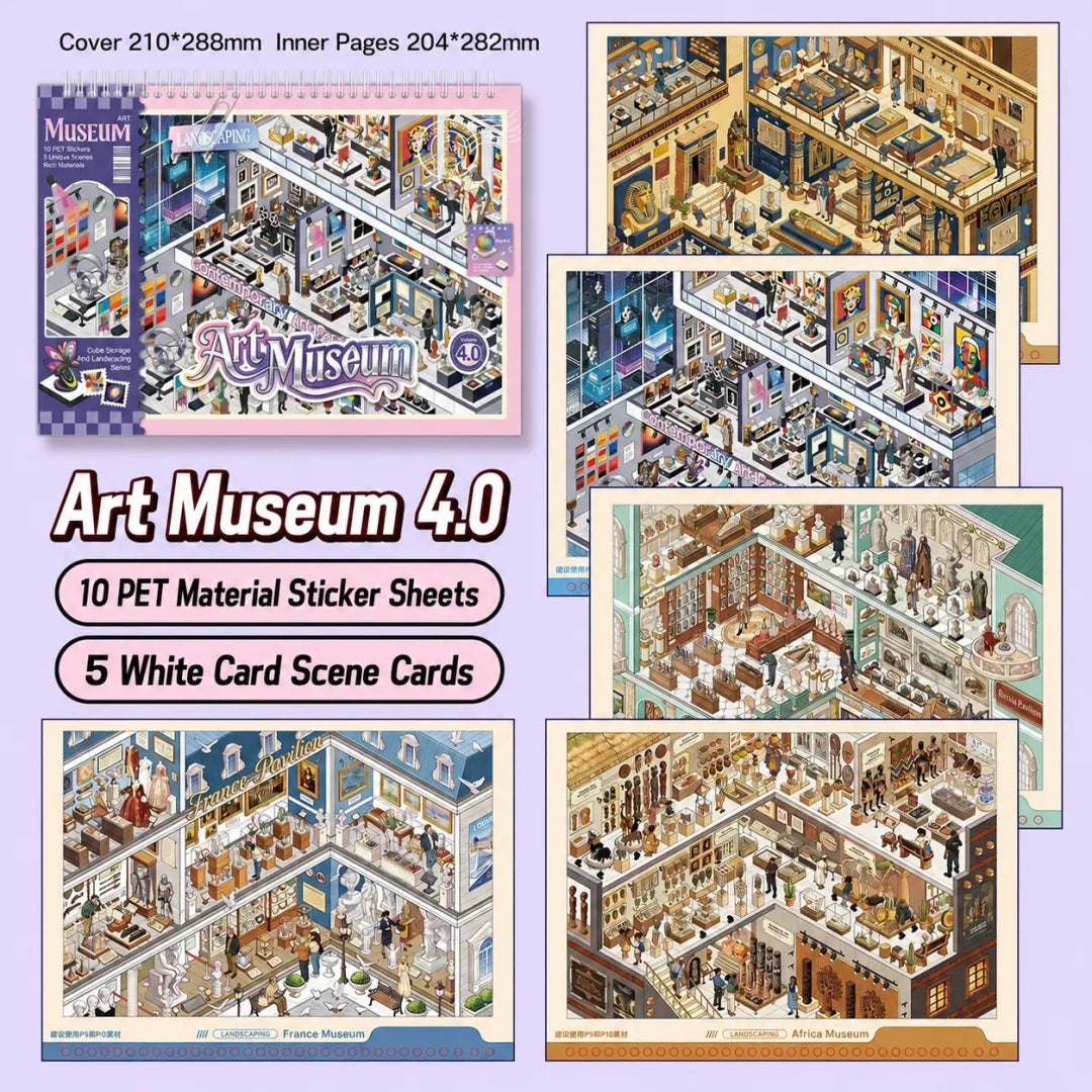 Art Museum Vol. 4.0 3D Scene Sticker Book with 10 PET sticker sheets and 5 white card scene cards