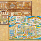 Bakery and seaside shop 3D scene sticker kit set with two miniature shop scenes