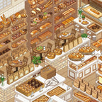 Close-up of miniature bread shelves and pastry displays in the Bakery Shop 3D Scene Sticker Kit