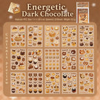 Overview of the Energetic Dark Chocolate style in the Baking Story Journaling Sticker Set with bread, cake, and animal dessert stickers