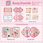 Beauty Charm miniature scene sticker kit with makeup case and heart-shaped jewelry box scenes