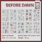 Before Dawn journaling sticker set with 20 sheets of butterflies, florals, figures, and vintage objects