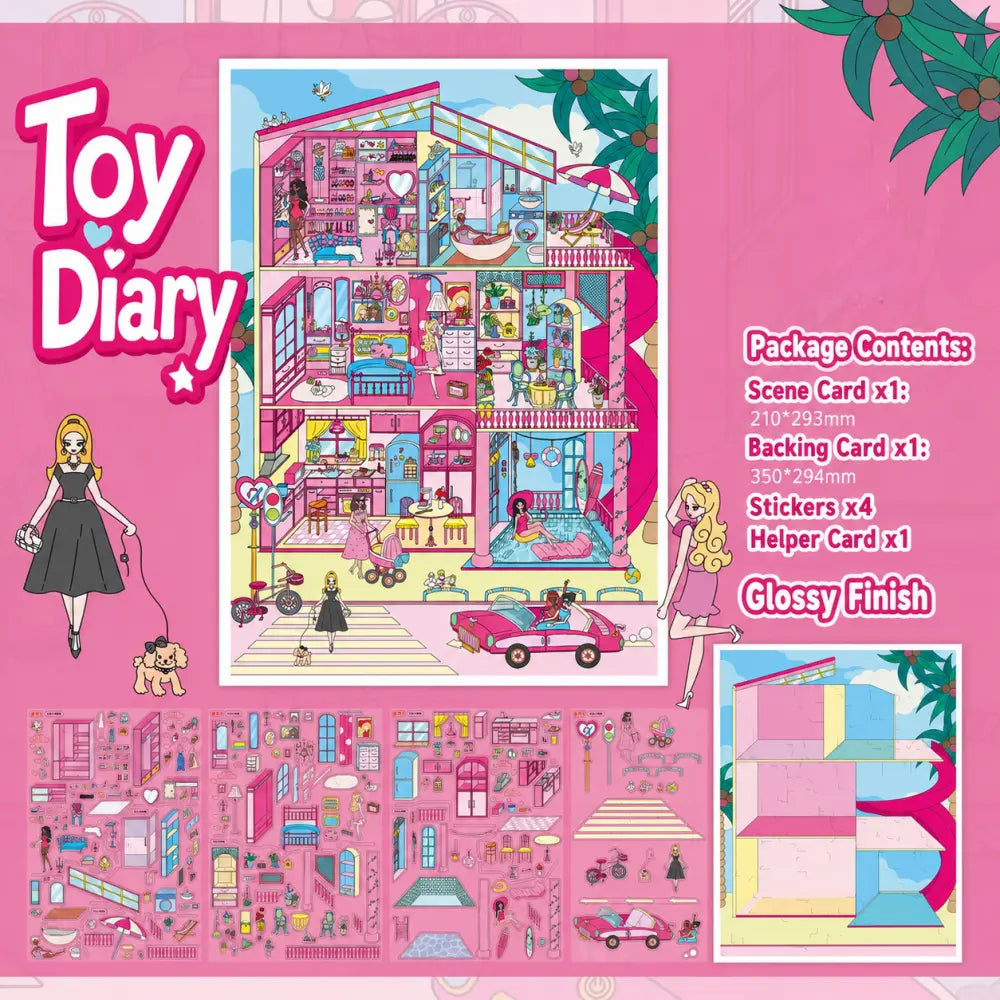 BibiDuck 4.0 3D scene sticker kit contents with scene cards and sticker sheets