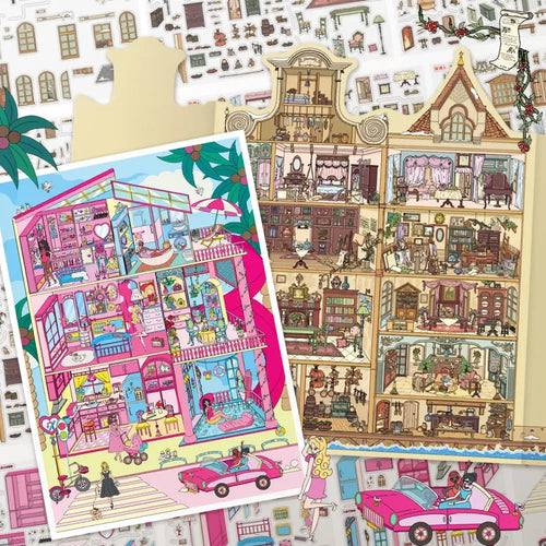 BibiDuck 4.0 3D scene sticker kit set overview with miniature room and scene designs