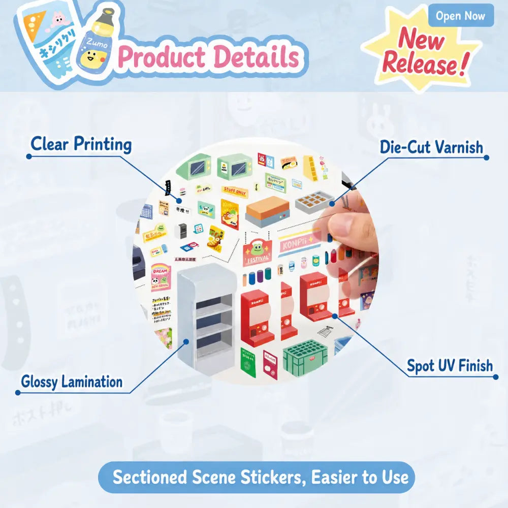 BibiDuck 5.0 3D scene sticker kit detail with miniature scene-building pieces