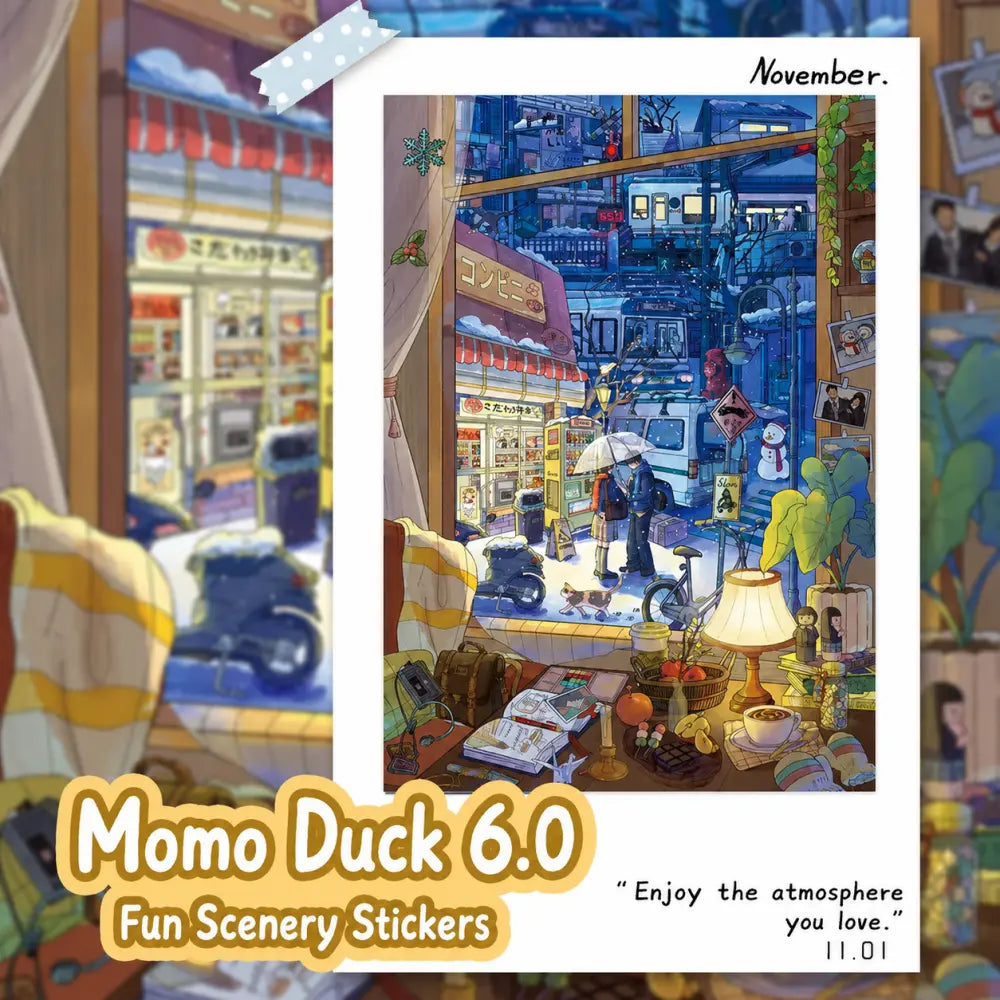 BibiDuck 6.0 3D scene sticker kit contents with scene cards and sticker sheets
