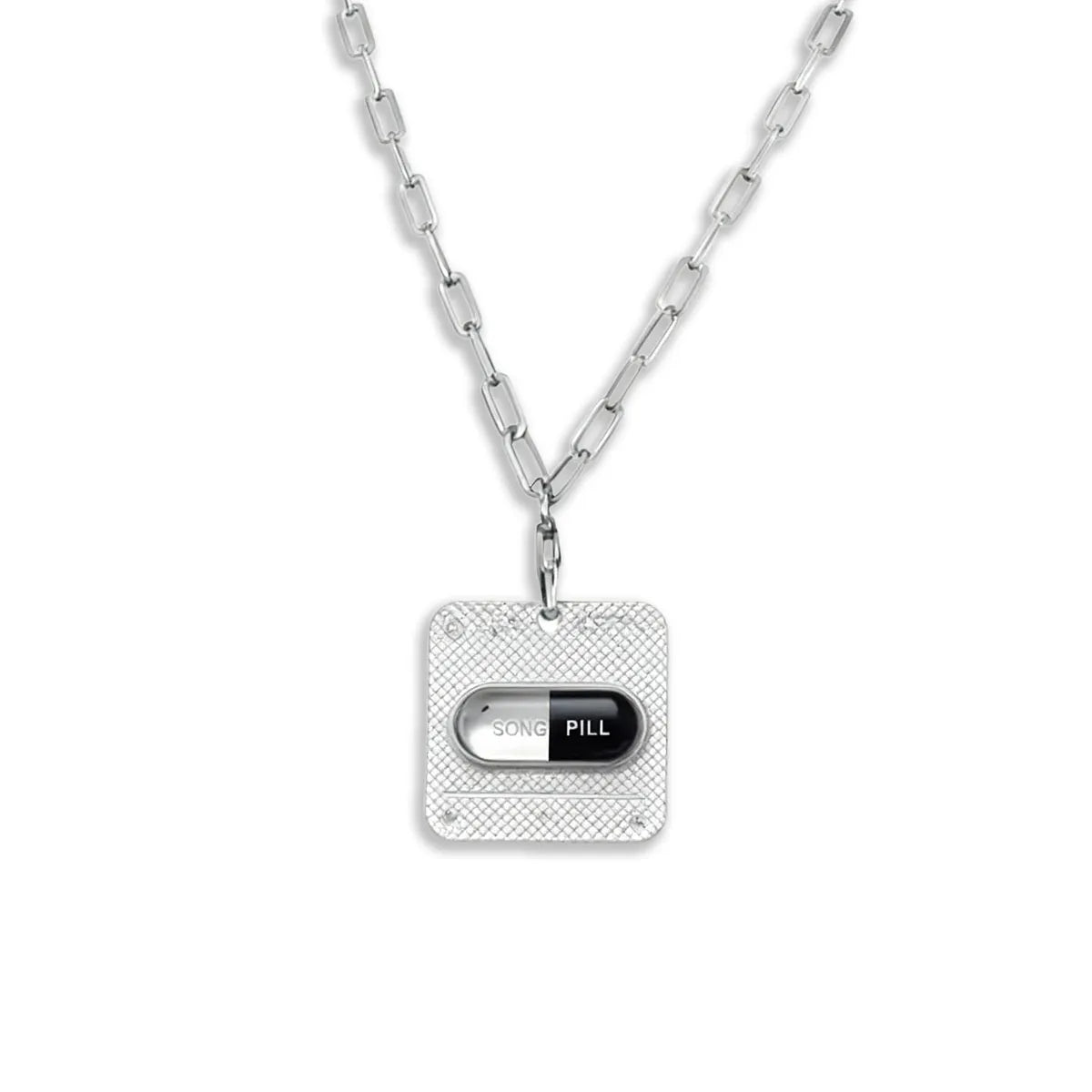 Y3K black capsule NFC silver necklace on white background