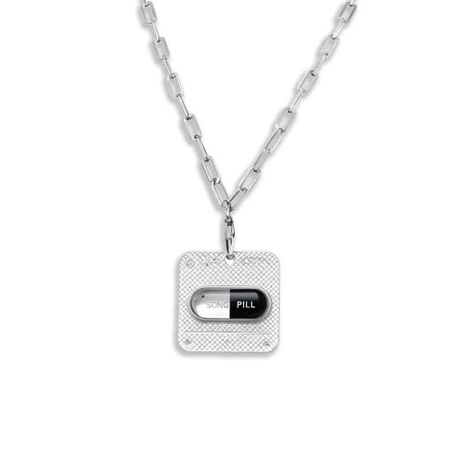 Y3K black capsule NFC silver necklace on white background