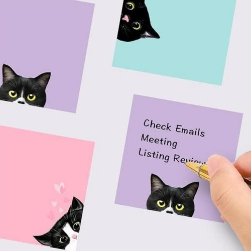 Black Cat sticky notes set with cat and dog corner note pads for planners, journals, and daily reminders.