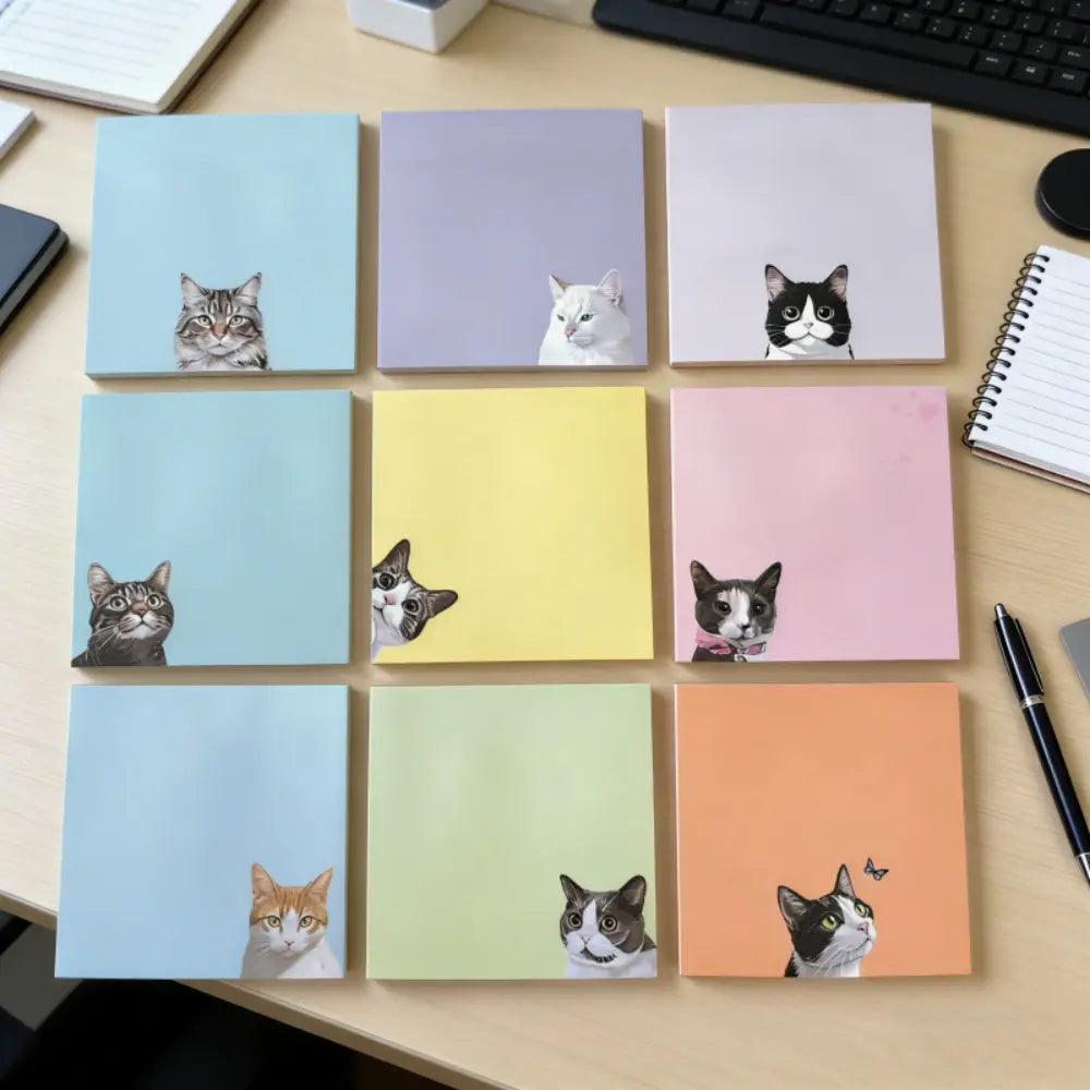 Black Cat sticky notes product detail showing animal corner memo pads for journals and scrapbook labels.