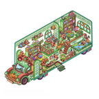 Finished blue penguin house 3D-look scene sticker with cozy room details and cute character elements