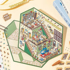 Bookshop 3D Scene Sticker Kit with completed miniature bookstore scene