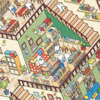 Reading area detail from Bookshop 3D Scene Sticker Kit with bookshelves, tables, and staircase