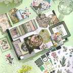 Botanical Haven Junk Journal Kit gallery image 2 showing botanical papers, leafy stickers, and nature-inspired ephemera for junk journaling and scrapbooking