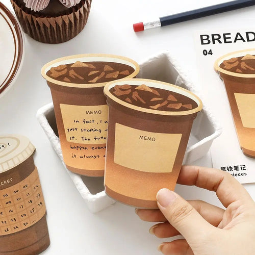 Bread and Coffee sticky notes assortment showing six bakery and cafe themed memo pad styles.