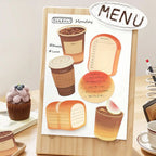Bread and Coffee sticky notes in use as planner reminders, journal labels, and cafe themed scrapbook notes.