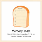 Memory Toast Bread and Coffee sticky notes with toast-shaped page for planner reminders.