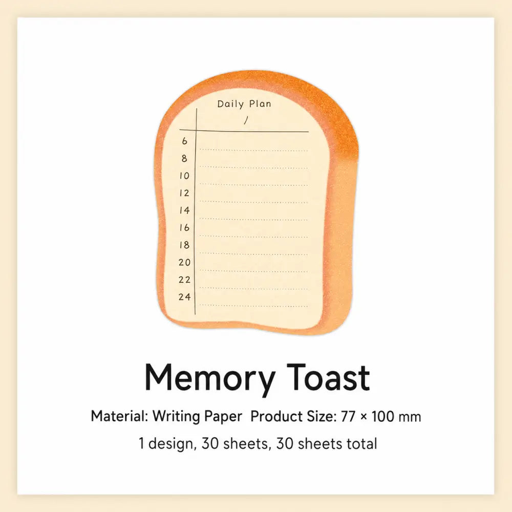Memory Toast Bread and Coffee sticky notes with toast-shaped page for planner reminders.