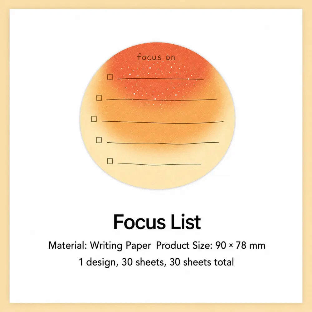 Focus List Bread and Coffee sticky notes with bread-shaped checklist page for planning tasks.