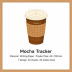 Mocha Tracker Bread and Coffee sticky notes with takeaway cup tracker page for daily planning.