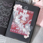 Collage page using lace, floral, bow, and frame stickers from the Breathing Space Journaling Sticker Set