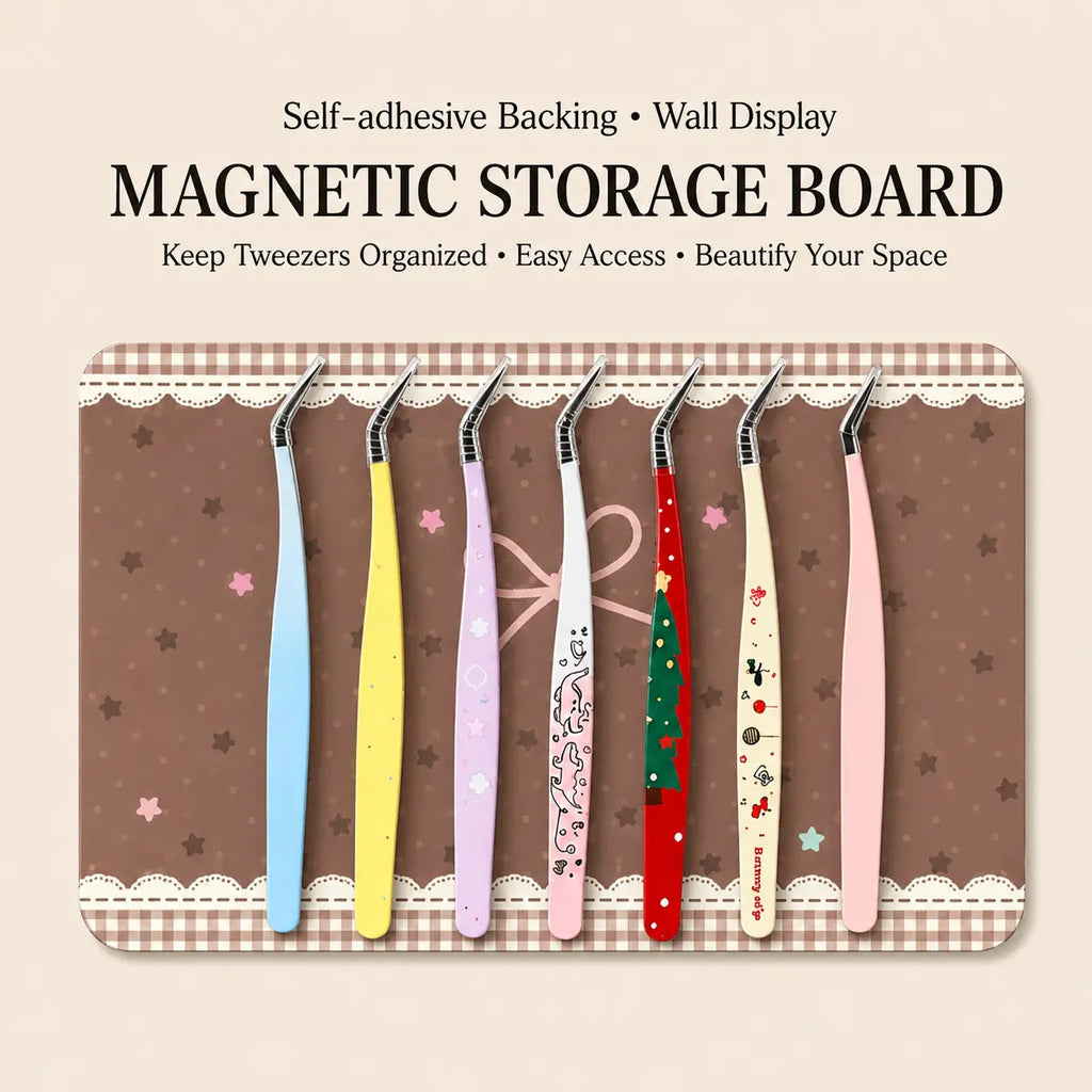 Brown bow magnetic storage board for organizing craft tweezers with self-adhesive backing and wall display use