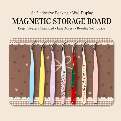 Brown bow magnetic storage board for organizing craft tweezers with self-adhesive backing and wall display use