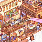 Close-up of the brown food truck 3D scene sticker showing tiny animal characters, food, and interior details