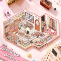 Cake Story 3D Scene Sticker Kit finished display with a cozy miniature cake shop layout
