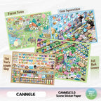 CANNELE 5.0 Forest Town and mini shop scene sticker kit with four themed designs