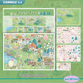 Forest Town scene sticker kit with village houses, trees, animals, and about 280 stickers