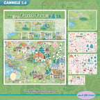 Forest Town scene sticker kit with village houses, trees, animals, and about 280 stickers