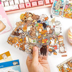 Cat Bucket PET sticker sheet with layered cat and grocery themed sticker pieces