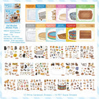Cat Bucket scene sticker kit contents with cat scene sheets and PET sticker pieces