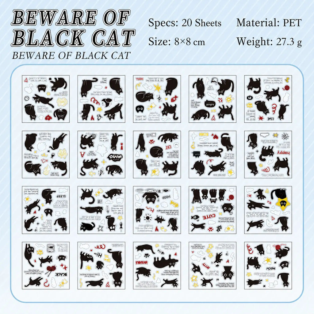Beware of Black Cat sticker sheet preview from the Cat Diary Journaling Sticker Set