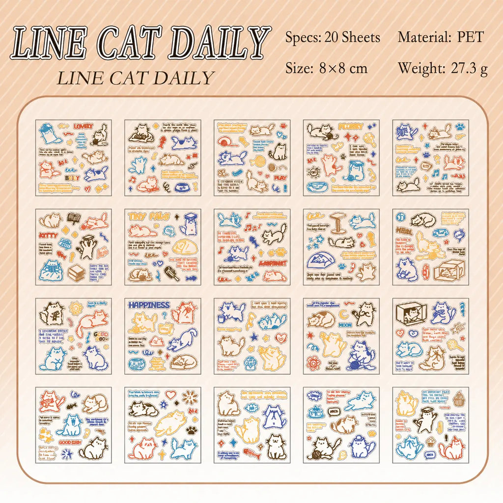 Line Cat Daily sticker sheet preview from the Cat Diary Journaling Sticker Set