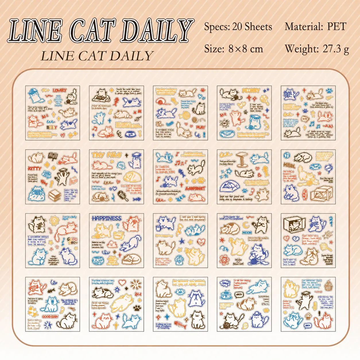 Line Cat Daily sticker sheet preview from the Cat Diary Journaling Sticker Set