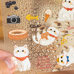 Close-up of a white cat PET sticker sheet from the Cat Diary Journaling Sticker Set