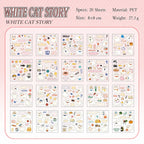 White Cat Story sticker sheet preview from the Cat Diary Journaling Sticker Set