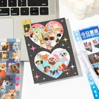 Cat and dog stickers used on a heart-shaped collage card