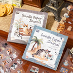 Cat Doodle Paper Journal Sticker Set with two themed packs, Vintage Elegance and Daily Serenity