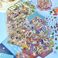 Childhood Time and Villa Move-In 3D-look scene sticker kits displayed together on a blue background